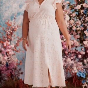 Eloquii Elements Eyelet Midi Peach/Pink Fully Lined Dress